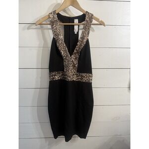 Dress the Population Black & Gold sequin bodycon dress Halter/Racerback Medium